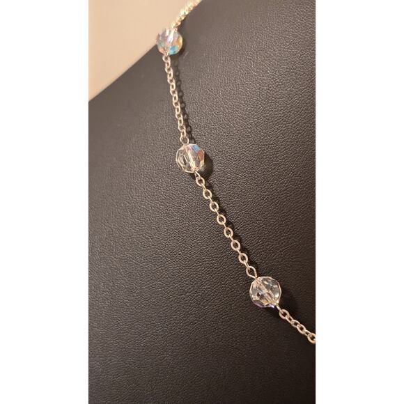 Swarovski Crystal Beaded Sterling Silver Chain Necklace Silver Tone Heart Clasp - Picture 3 of 7